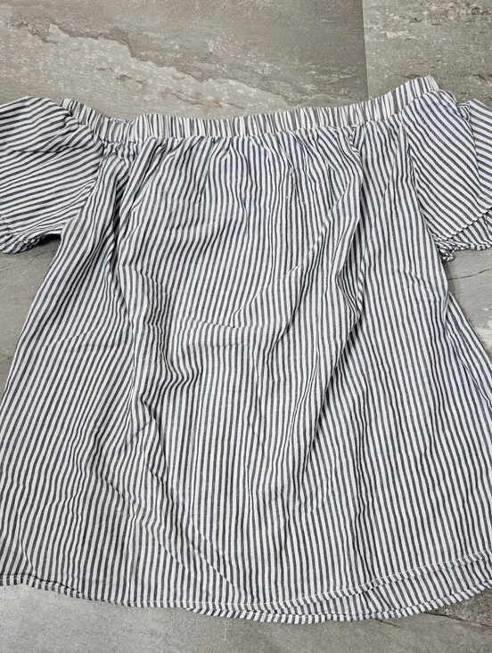 Old Navy Tops - Old Navy Greyish Blue and White Striped Off-Shoulder Short Sleeve Top. Cotton. M